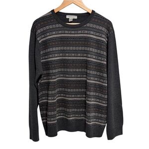 Mantles Men's Gray Patterned Long Sleeve 100% Extra Fine Merino Wool Sweater